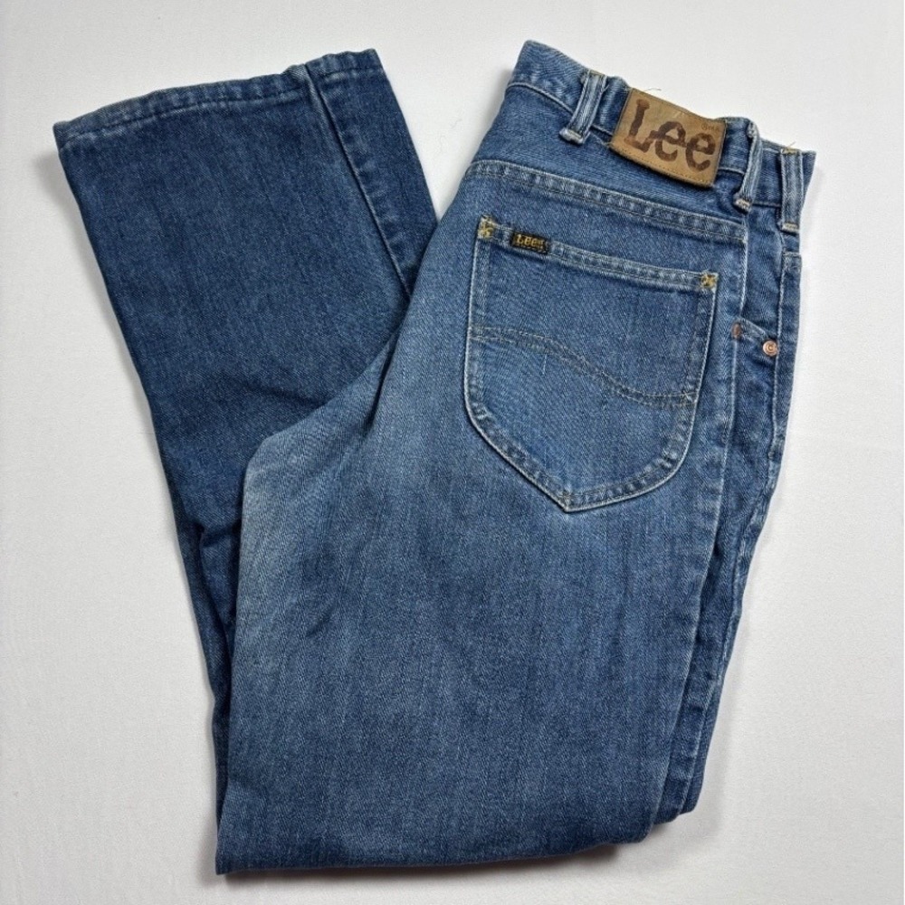 Vintage 70s Lee Rider Mens Blue Denim Straight Leg Jeans 30x28 Talon Zip